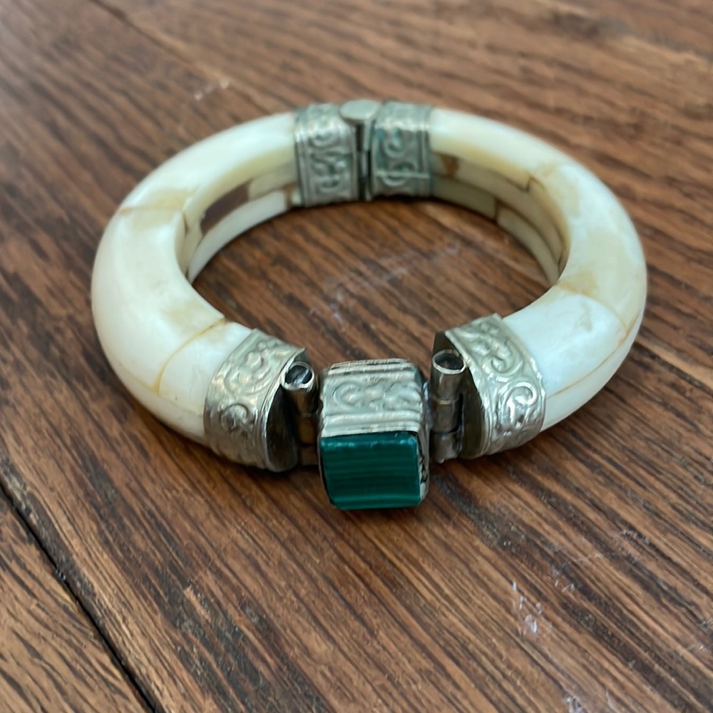 Antique ivory and malachite bracelet